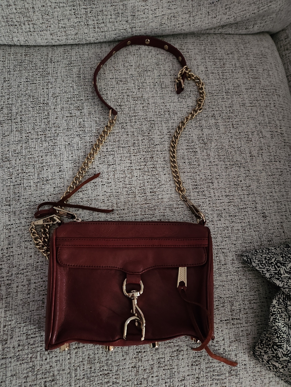Rebecca Minkoff Burgundy Leather Crossbody with Gold Chain